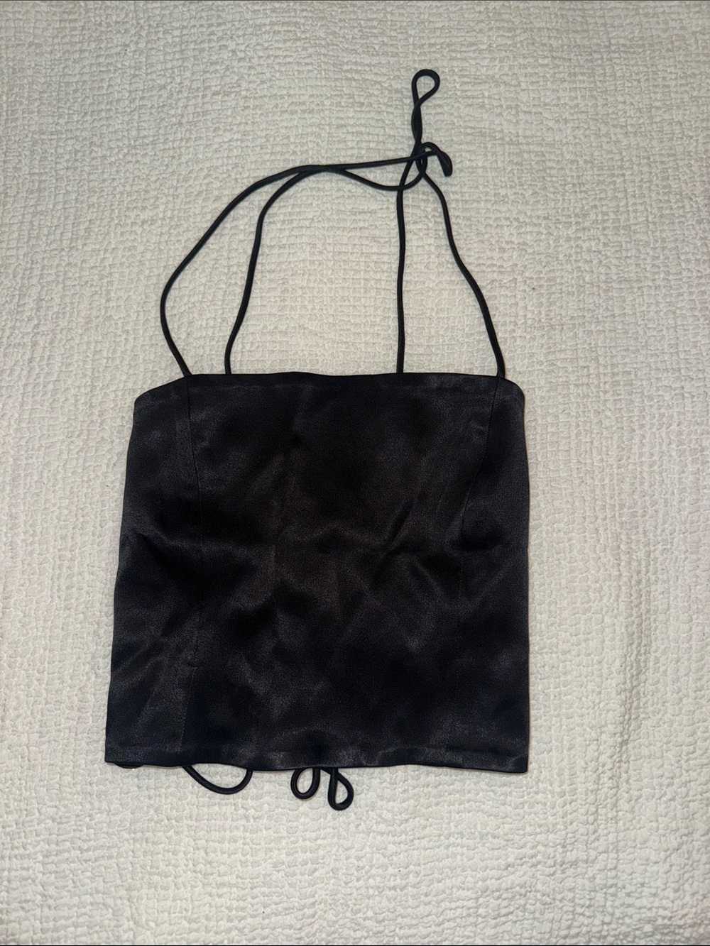 Black Satin Tube top Tie up in the back